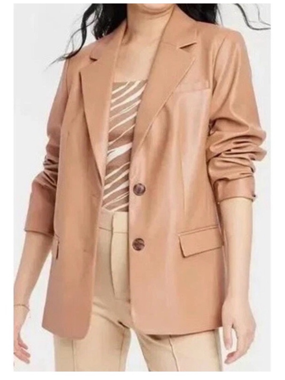 a new day Women's Camel Faux-Leather Blazer Jacket